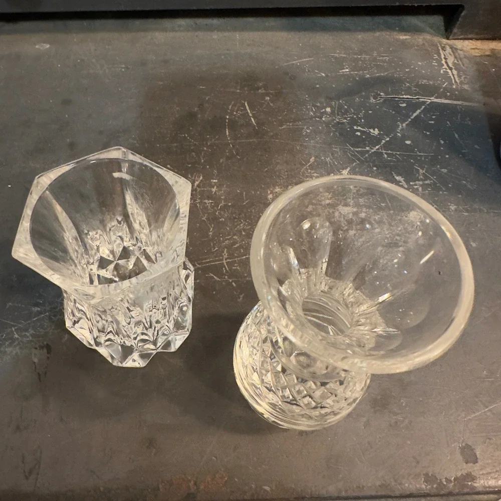 Set of 2 Clear Crystal Glass‎ Bud Vases Small Decorative Accent 4
